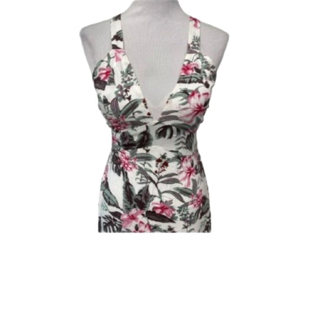 🎉Host Pick 🎉Sim & Sam’s Floral Tropical V-Neck Maxi Dress Cross Strap Size S